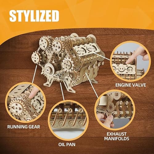 3D Puzzles for Adults - Wooden V8 Engine Model Kit, 3D Puzzle Model Engine Kit with Working Motor, DIY Kits Hobbies for Men for Men, Teen (591 Pcs) thumbnail 3