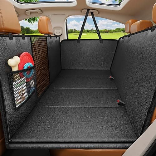 URPOWER PU Leather Backseat Extender for Dogs, Hard Bottom Dog Car Seat Cover for Back Seat, Waterproof Dog Car Hammock Anti-Scratch Pet Rear Seat Protector Travel Bed for Car and SUV - Image 1