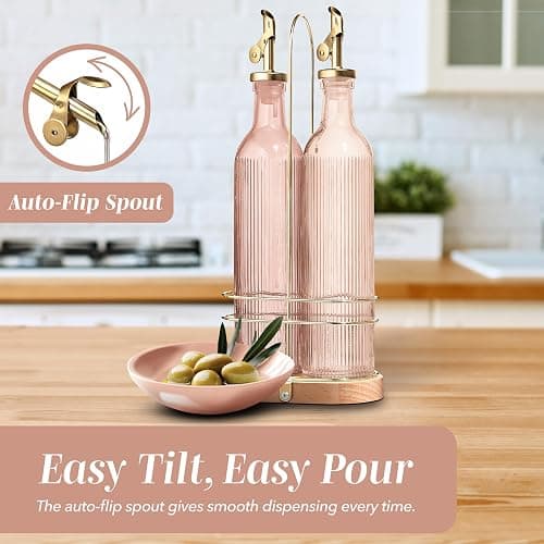 COOK WITH COLOR Glass Olive Oil Dispenser Bottle - 2 Pack, 17 oz Cruet - Elegant Carafe Decanter with Spout for Kitchen, Suitable for Vinegar, Coffee Syrups & Other Liquids thumbnail 6