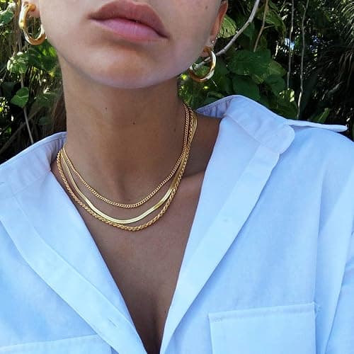 Freekiss Women's Layered Necklace Set - 3 Piece Dainty Gold Jewelry for Everyday Stacking | 14K Gold Plated Snake Chain, Rope Chain, Cuban Chain | Adjustable Length 14-18.5 Inch | Gift Ready thumbnail 7