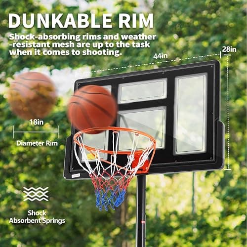 DUMOS 10FT Adjustable Height Portable Basketball Hoop Outdoor for Adult, 44 Inch Shatterproof Backboard w/Shock Absorbent Rim, Fillable Base, 2 Wheels for Swimming Pool/Indoor thumbnail 5