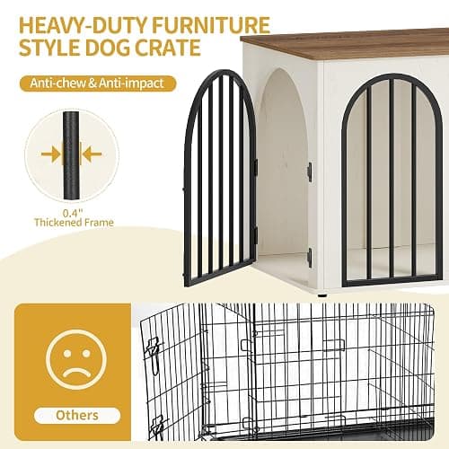 Hzuaneri 31.5'' Wooden Dog Crate Furniture, Indoor Dog Kennel Dogs Cage for Small/Medium Dogs, Heavy Duty Dog Crates Decorative Pet House End Side Table TV Stand, White Brown DFC85114B thumbnail 6