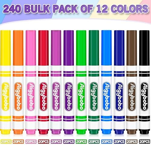 Aigybobo 240 Count Washable Markers Bulk, 12 Assorted Colors, Broad Line Conical Tip Coloring Markers for Kids, Markers Bulk Pack for Classroom, School Art Supplies & Back to School Supplies thumbnail 7