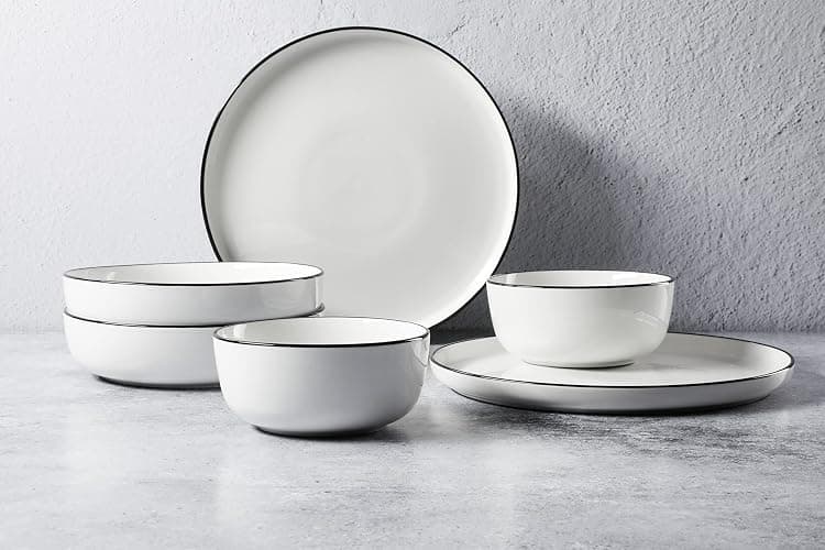 Gibson Home Oslo 16 Piece Porcelain Dinnerware Set,White w/Black Rim Rim, Service for 4 (16pcs) thumbnail 7