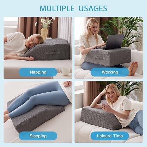 MEGCXIT Leg Pillow Elevation Blood Circulation, Leg Wedge for Elevation for Swelling, Leg Elevating Pillow for After Surgery, Memory Foam Foot Knee Pillow for Back Sleeping 24×22×8 Inch Dark Grey thumbnail 6