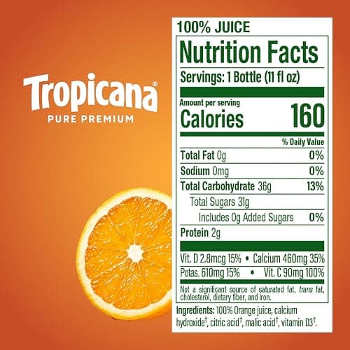 Tropicana Pure Premium 100% Orange Juice Original, Calcium + Vitamin D, 11 fl oz bottle thumbnail 2