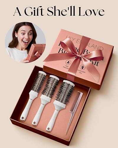 Lily England Round Hair Brush Set, 4 Piece Professional Blow Dry Kit with 3 Round Brushes and Comb for Styling, Beauty Gifts Sets for Women (White) thumbnail 7