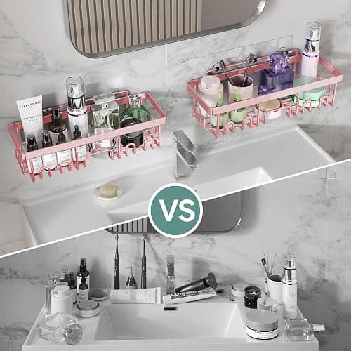 Veken Large Capacity Shower Caddy 6-Pack, No Drilling & Rustproof, Adhesive Shower Shelves with Soap Holder, Bathroom Organizers and Storage, Wall-Mounted Kitchen & Home Decor, Pink thumbnail 6