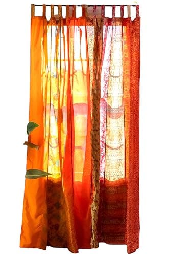 Assorted Hippie Colorful Curtains Light-Filtering – Boho Curtains, Bed Canopy Panel, Tapestry or Window Treatment Patchwork Orange Color (84 X 43 Inches) - Image 1