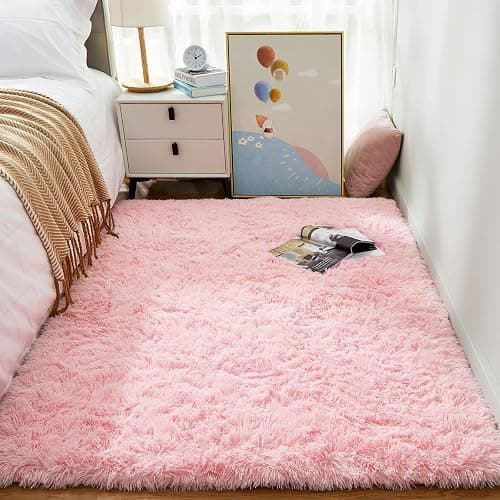Ophanie Pink Rug for Bedroom Girls, Kids Fluffy Kawaii Fuzzy Furry Shag Area Rug, Cute Plush Soft Shaggy Bedside Indoor Floor 4x6 Carpet for Teen Nursery Dorm Home Room Decor Aesthetic thumbnail 3