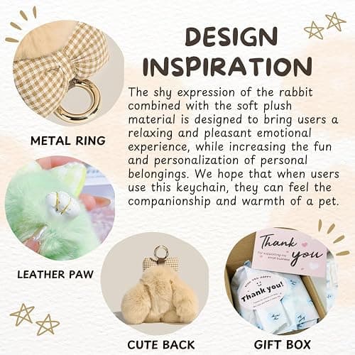 JINGGWW Fluffy Bunny Keychain Plush, Cute Plush Rabbit Keychain, Kawaii Fluffy Shy Face-Covering Bunny Keyring thumbnail 3