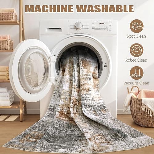 DMOYEST Area Rug Living Room Rugs - 4x6 Abstract Small Soft Indoor Washable Rug Neutral Modern Low Pile Carpet for Bedroom Dining Room Farmhouse Home Office - Grey Brown thumbnail 6