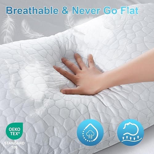 QUTOOL Cooling Pillows King Size Set of 2, Shredded Memory Foam Pillows 2 Pack CertiPUR-US, Firm Yet Soft Adjustable Pillow for Side, Back, Stomach Sleepers Supportive, Hot Sleeper Solution Home Gifts thumbnail 5