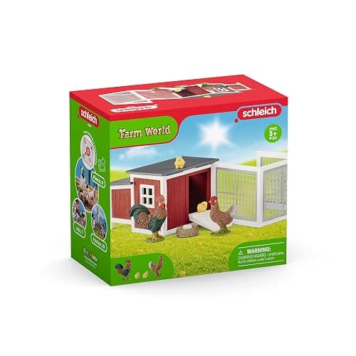 Schleich Farm World - 8PC Chicken Coop Farm Playset with Rooster, Hen and Chick Figures with Hen House - Farm Animal Figurines - Barnyard Fun for Kids Ages 3+ | 42421 thumbnail 2