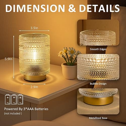 Small Battery operated Lamp with Timer for Bedside/Coffee Table/Book shelf Decor,Cordless Aesthetic Lamps with Warm Moody Lighting for Home Decor/Dorm/Entryway/Cubicle/Bathroom/ Patio Decor(Clear) thumbnail 5