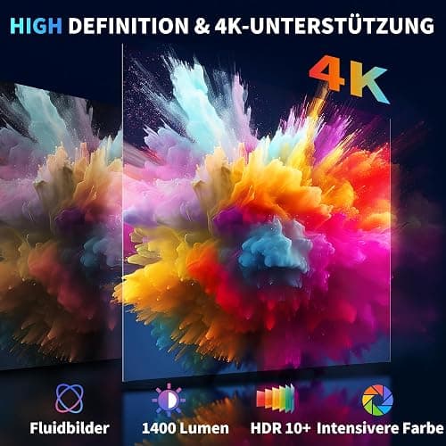 Mini Beamer 4K Full HD 1080P Mit 5G WiFi 6 und Bluetooth 5.4 2026 Neuer Tragbarer Projektor mit Automatische Trapezialkorrektur 270 ° Drehung Tv Stick/USB/Laptop/PC,mit Maus und Fernbedienung Weiß thumbnail 4