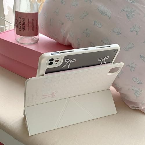 Detachable Magnetic 360 Rotating Adjustable Stand Hard PU Folio Case for Apple Bow Refreshing Baby Light Pink Color Chic Cute Lovely Adorable Girls Kids (for iPad Air 5 10.9-inch 5th Generation 2022) thumbnail 9