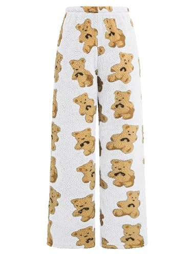 ZAFUL Women's Fuzzy Plush Pajama Pants Drawstring Elastic Waist Wide Leg Teddy Pj Bottoms Lounge Pants thumbnail 4