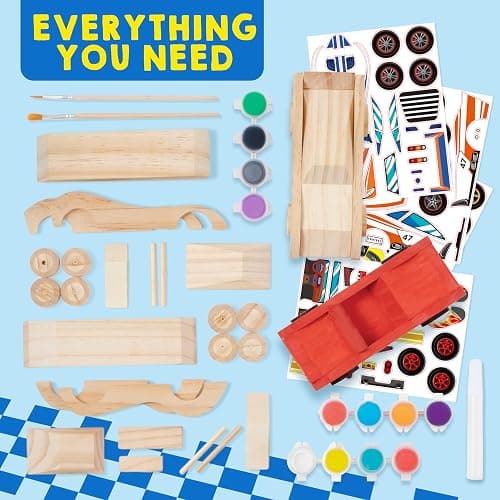 Klever Kits 4 DIY Wooden Race Cars-Build & Paint Your Own Wood Craft Kit, 4 Race Cars Toy, Easy to Assemble Arts Crafts Kit, Birthday Party Presents for Kids Boys and Girls thumbnail 5