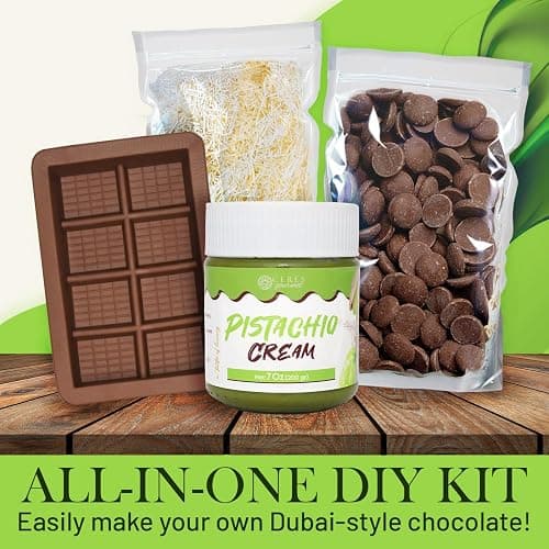 Dubai Chocolate Bar DIY Kit – Includes Mold, 12.3 oz Melting Wafers, 3.5 oz Kataifi, 7 oz Pistachio Spread – Gift Kit for Choco Lovers and Christmas, Make Your Own Gourmet Pistachio Chocolate at Home thumbnail 8