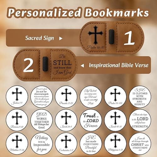 Bygone Mark Personalized Magnetic Leather Bookmark with Pen Holder - Inspirational Bible Verse Scripture Design, Custom Book Marker for Book Lovers Men Women (Brown-Romans 8:28) thumbnail 4