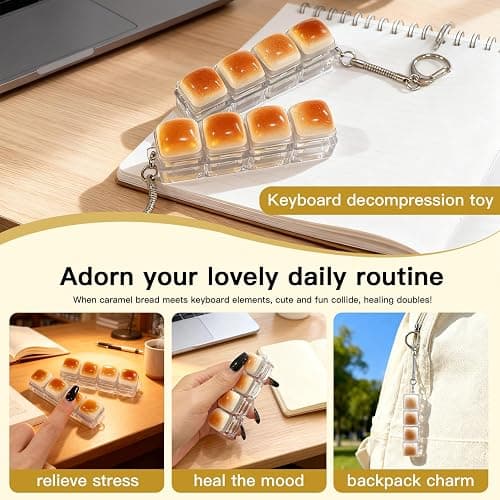 2 Pack Caramel Bread Keyboard Fidget Toy – Crisp Sound,Stress Relief Fidget Clicker Keychain,Quiet Anxiety Toys for Adults at Work, Travel, Home – Anxiety Relief & Focus Boost (Caramel Bread) thumbnail 3