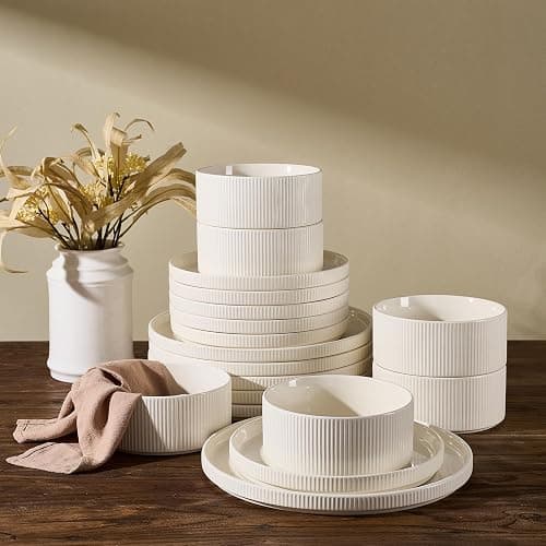 Richmount Line Porcelain Dinnerware Set, dish set for 6, Creamy White | Premium dinnerware set, chip-resistant & durable. Safe for dishwasher, microwave, oven. For daily meals to festive feasts - Image 1
