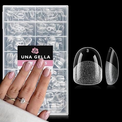 UNA GELLA Extra Short Oval Nail Tips, Pre-Etched Round Clear Fake Nails 216pcs Soft Gel Acrylic Nail Tips Full Cover False Ultra Short Gel Nail Tip for Beginners Nail Salon Extensions 12 Sizes - Image 1
