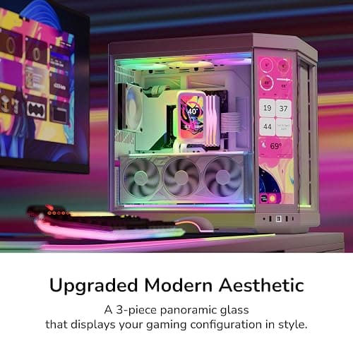 Hyte Y70 Touch Infinite Dual Chamber ATX Mid Tower Modern Aesthetic Case with Integrated 2.5K LCD Touchscreen - Snow White thumbnail 3