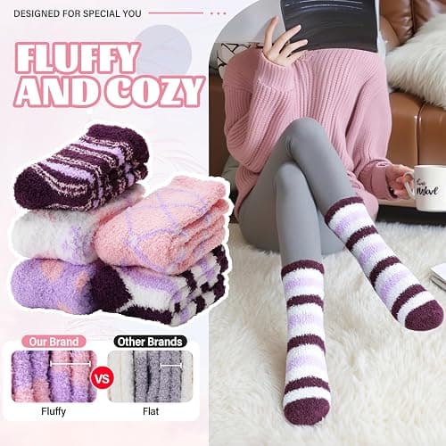 Anlisim Fuzzy Socks for Women, Soft Comfy Cozy Fluffy Thick Winter Warm Fleece Slipper Socks thumbnail 3