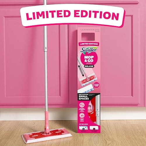 Swiffer Sweep and Mop Deluxe, Limited Edition Pink, 2-in-1 Floor Mopping and Sweeping Kit, Multi-Surface Kit for Floor Cleaning, Includes 1 Sweeper, 5 Heavy Duty Dry Cloths, 3 Heavy Duty Wet Cloths thumbnail 2