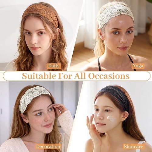 CWJCYTNSN Floral Lace Headbands for Women,Elegant Thin Stretchy 3 Pcs | Thin Lace, Breathable & Cool for Summer. Vintage Style Matches Casual, Boho, Retro. Non-Slip Wide Band. Handmade Gift thumbnail 7