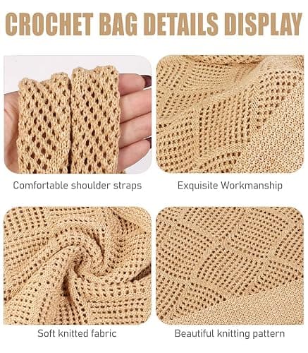 COOKOOKY Crochet Beach Tote bag Summer Beach Bag for Women Aesthetic Mesh Tote Bag Hippie Bag Knit Bag thumbnail 6