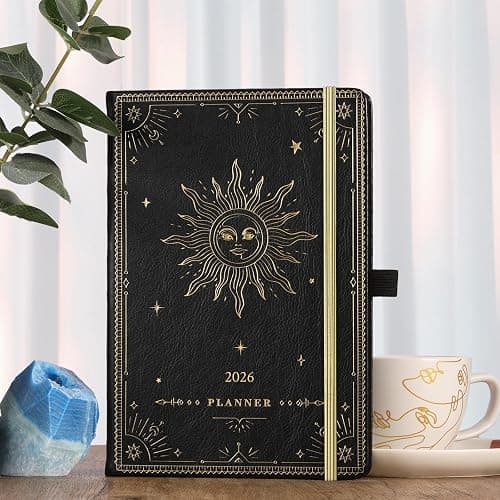 Artfan Diary 2026 - Diary 2026 a5 Week to View, January 2026 - December 2026 12 Months, Premium Leather Cover, Gold Stamp, Accordion Pocket, 25 Note Pages, Black thumbnail 2
