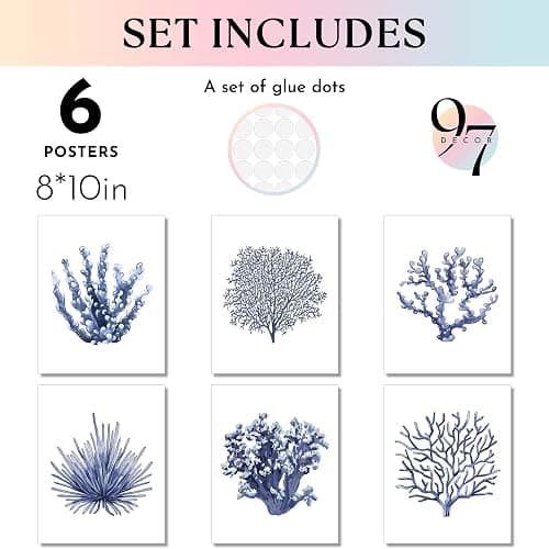 97 Decor Sea Coral Wall Decor - Coastal Coral Wall Art, Dark Blue Corals Prints, Navy Blue Wall Art Corals Pictures, Boho Ocean Artwork Coastal Poster for Home Bedroom Decorations (8x10 Unframed) thumbnail 2