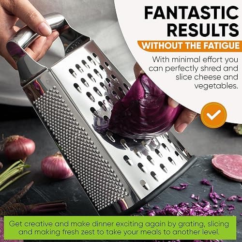 Spring Chef Professional Large Parmesan Cheese Grater, Stainless Steel Metal Box Grater with Handle, 4 Sided Handheld Kitchen Food Shredder for Cheese, Carrot, Veggie, Ginger, Potato - Dishwasher Safe thumbnail 4