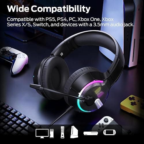 Monster Mission 320 Gaming Headset for PS5, PS4PC, Xbox One, Xbox Series X/S, Switch,Noise Cancelling Over Ear Headphones with Mic, LED Light, 7.1 Surround Sound thumbnail 7