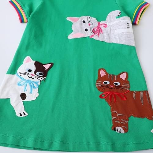 FreeLu Toddler Girls Striped Summer Dress Cartoon Appliques Dresses Girls Cotton Casual Clothing 2-7Y thumbnail 4