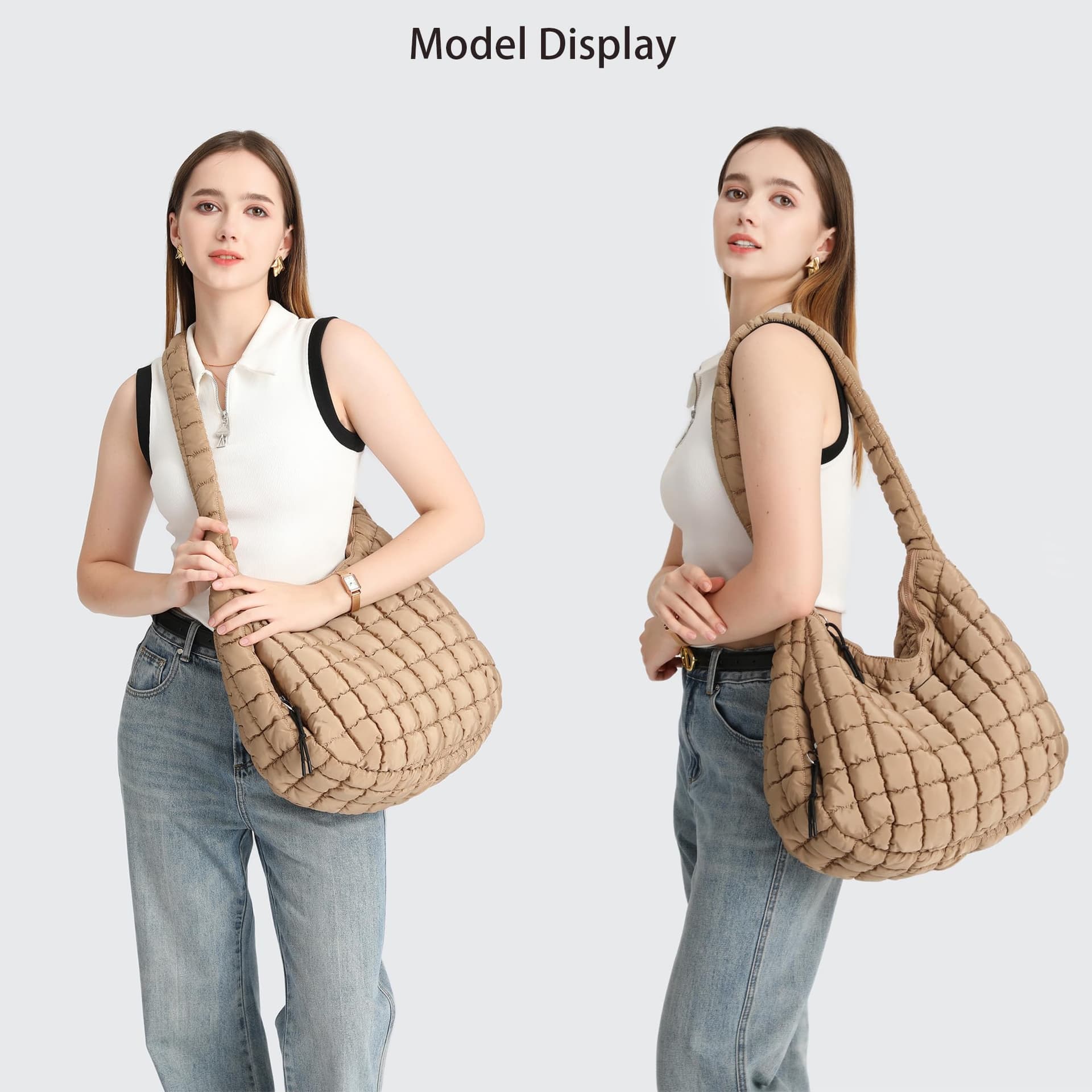 Quilted Tote Bag for Women Large Puffer Carryall Bag Lightweight Puffy Padding Hobo Shoulder Bag Crossbody Ladies Purse thumbnail 4