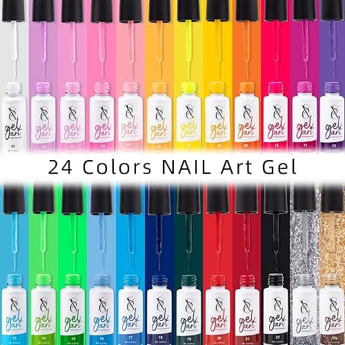 SXC Cosmetics 24-Color Gel Liner Set for Nail Art - With Built-in Thin Brush for Swirl Nail Designs and Soak-Off Gel Polish thumbnail 2