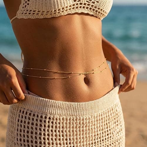 CHESKY Waist Beads for Women, Dainty 14k Gold Plated Waist Chain Beach Accessories Cute Belly Chain Body Chain Gold Chain Belts for Women Summer Beach Jewelry for Womens Gifts Rave Outfits for Womens thumbnail 3
