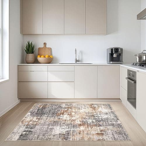 DMOYEST Area Rug Living Room Rugs - 4x6 Abstract Small Soft Indoor Washable Rug Neutral Modern Low Pile Carpet for Bedroom Dining Room Farmhouse Home Office - Grey Brown thumbnail 4