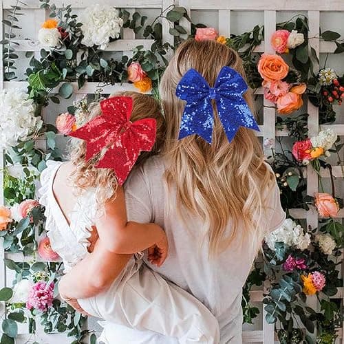 12-Color Jumbo Glitter Cheer Bow Clip – 7” Sequin Hair Bow for Girls, Perfect for Softball, Uniforms, Christmas, Halloween, and Special Occasions thumbnail 4