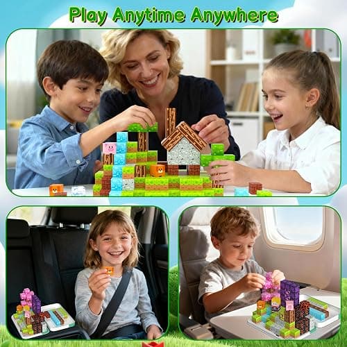 iLacven Magnetic Blocks Travel Magnetic Building Blocks Cubes - 100 PCS Tin Box Magnet Toys Set STEM Educational Stacking for Kids Ages 3 4 5 6 7 8 9 10 11 12 Year Old Boys Girls Birthday Christmas thumbnail 6