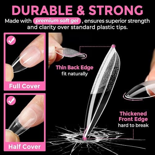 UNA GELLA Almond Nail Tips 216pcs Medium Almond Press on Nails Pre-shape Gel Fake Nails for Full Cover Acrylic French False Nails For Nail Extension, DIY Salon 12 Sizes Gelly Tips thumbnail 5