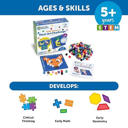 Learning Resources STEM Explorers Pixel Art Challenge - Science Kits & STEM Activities for Kids, Pattern Blocks, Fine Motor Skills, Math Manipulatives, Sorting and Counting, Gifts for Boys and Girls thumbnail 6