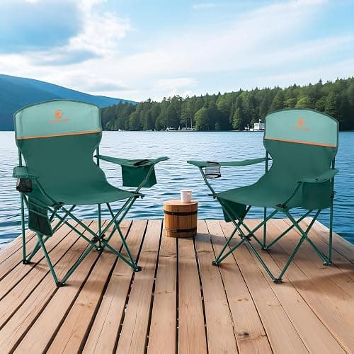 ALPHA CAMP 2-Pack Folding Camping Chair with Cooler Bag & Lumbar Support | Durable steel frame & Oxford fabric. Features 4-can cooler, 350lbs Capacity side pocket,Carry Bag,Cup Holder，Pocket，for Sand thumbnail 2