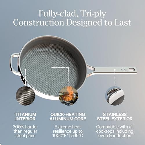 Our Place Mini Titanium Always Pan Pro | 8.5" PFAS-Free Nonstick Frying Pan with Spatula | Chef-Grade Tri-Ply Stainless Steel & Aluminum Build | Induction & Oven-Safe up to 1000°F | Chrome thumbnail 4