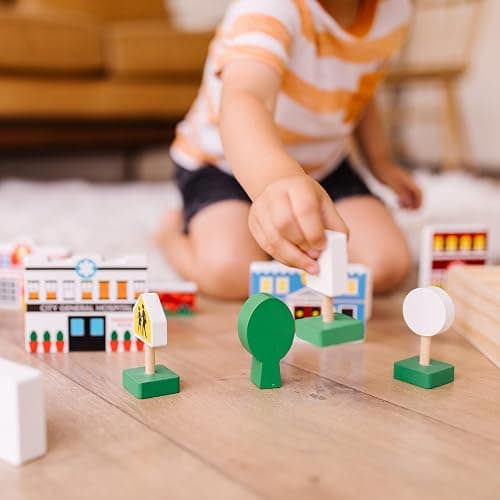 Melissa & Doug Wooden Town Play Set with Storage Tray (32 pcs) Pretend Play Wooden Town Set for Kids with Storage thumbnail 9