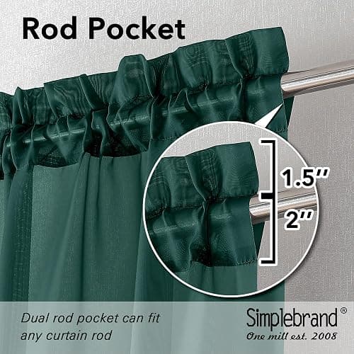 Simplebrand Hunter Green Sheer Curtains 84 Inches Long 2 Panels, Light Filtering Rod Pocket Solid Color Window Sheer Curtain Panels, Elegant Curtains & Drapes for Living Room, Bedroom, 42" W x 84" L thumbnail 6
